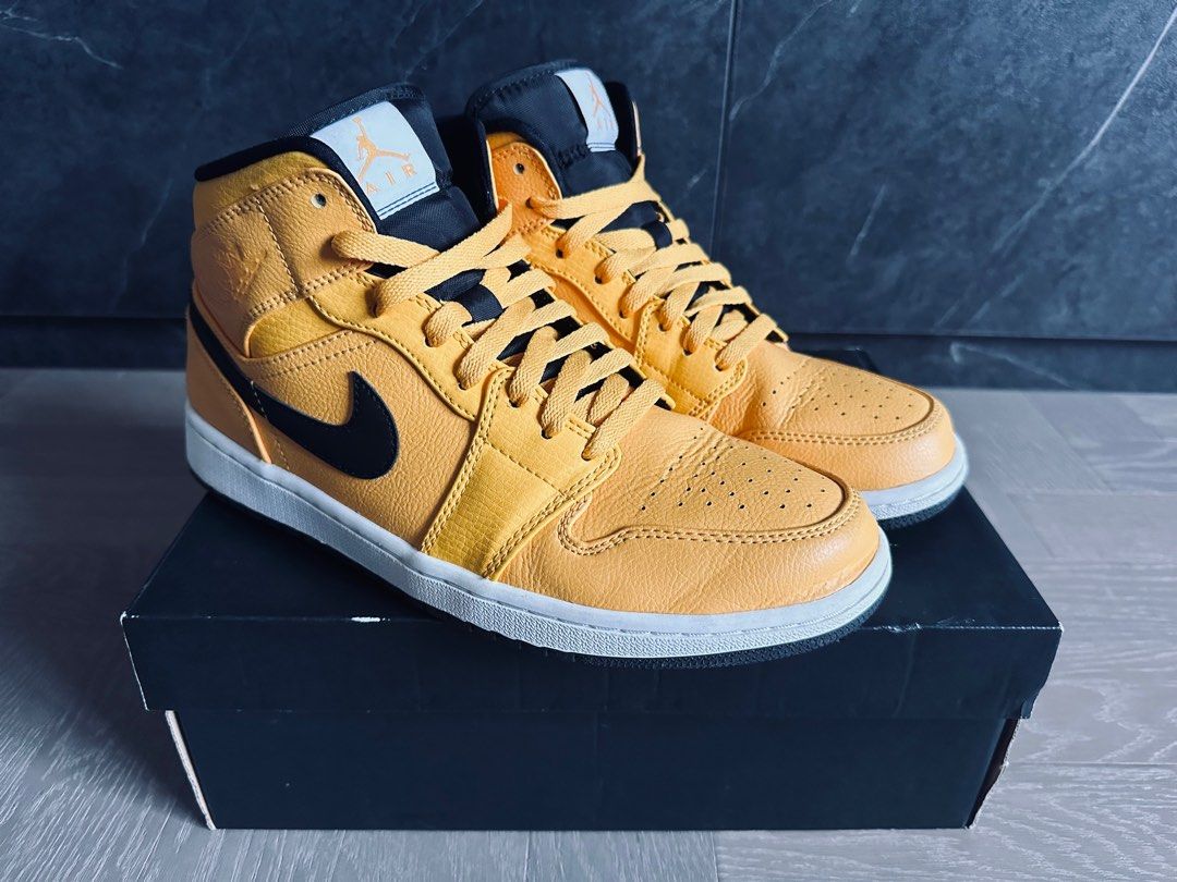 Air Jordan 1 Mid University Gold Black White Men s Fashion