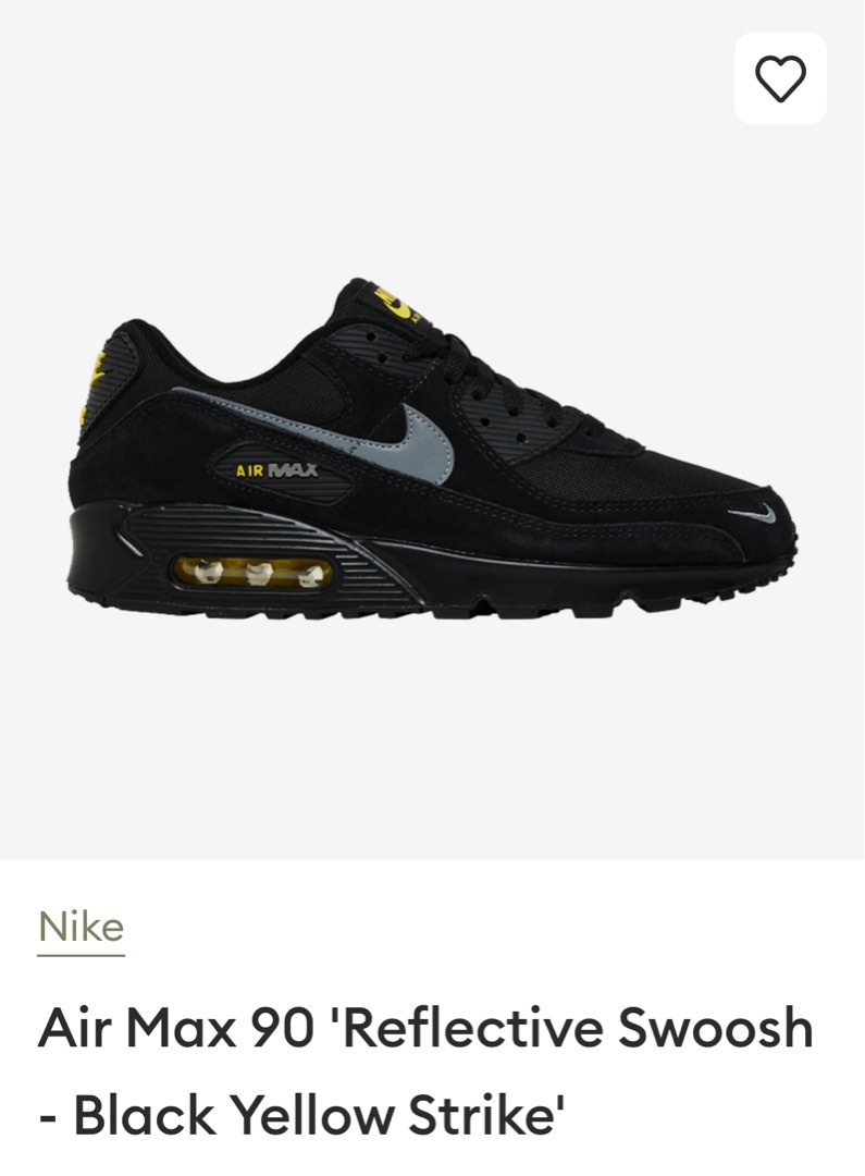 air max 90 reflective swoosh black yellow strike sneakers Men s