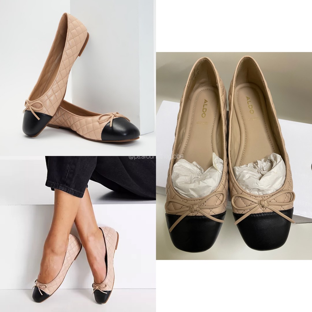 ALDO Braylynn ballet flats in bone with black toe cap / US7.5 / UK5