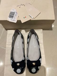Armani Junior Ballerina Flat Shoes Navy Blue with Polka dots