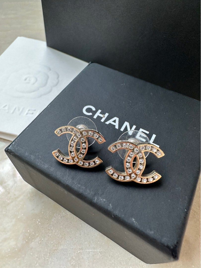 Authentic Chanel Large Earrings CC Logo LGHW Crystal