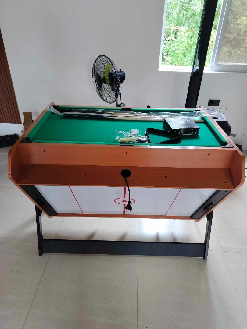 BRAND EW 3in1 ROTATING TABLE MULTI GAMING TABLE (Category: Billiards and Bowling) located in San Pablo. Submitted by abw4reyes (Listing ID 1253725617, Image 1). Description: 3in1 ROTATING TABLE -billiard -air hockey -soccer table ✅DETAILS: height: 4ft 🔥MAIN TABLE L- 108 cm W- 85 cm 🔥PLAYING AREA Hockey: L - 95cm W - 56cm Billiard: L - 98cm W - 52cm Soccer: L - 90cm W - 57cm For inquiries, message me directly. We also accept payment thru Gcash /