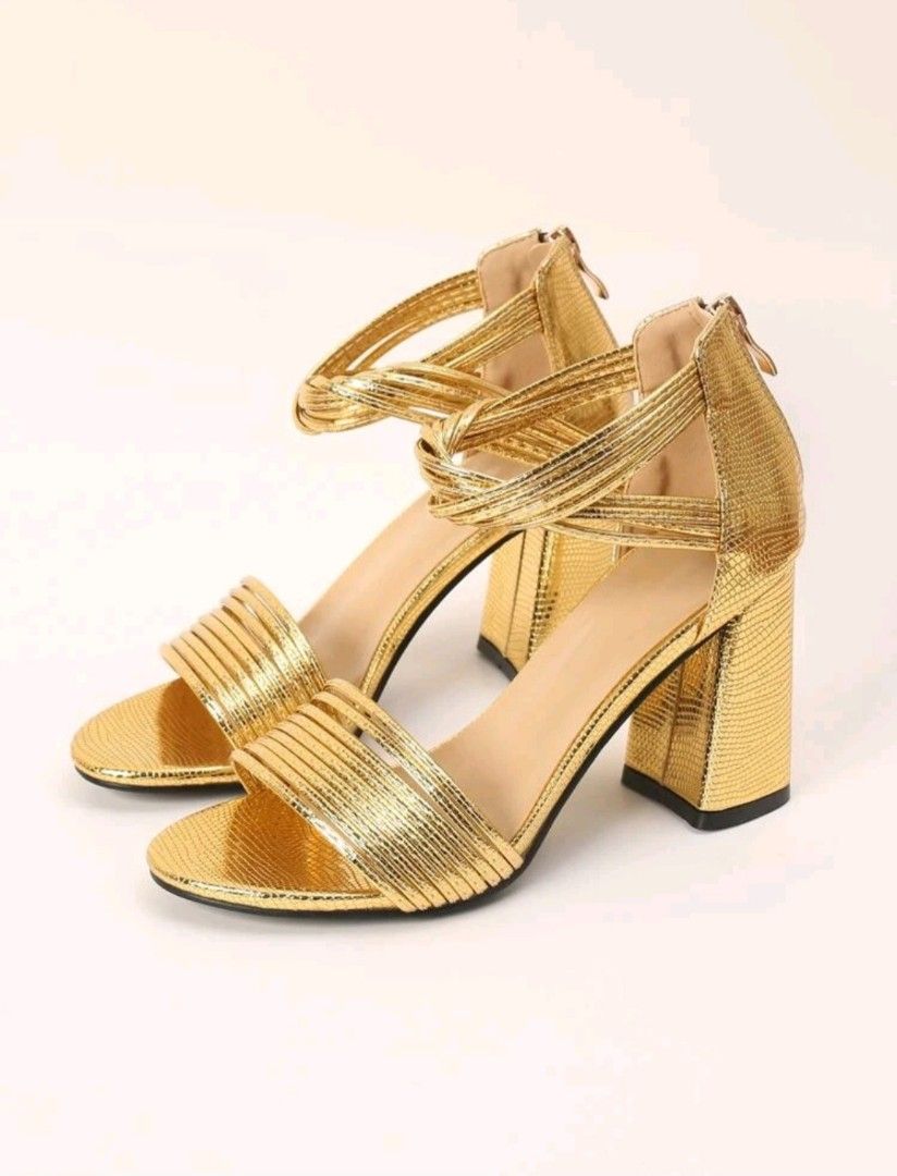Gold leather shop heeled sandals