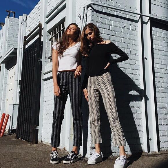 Brandy melville black on sale and grey striped pants