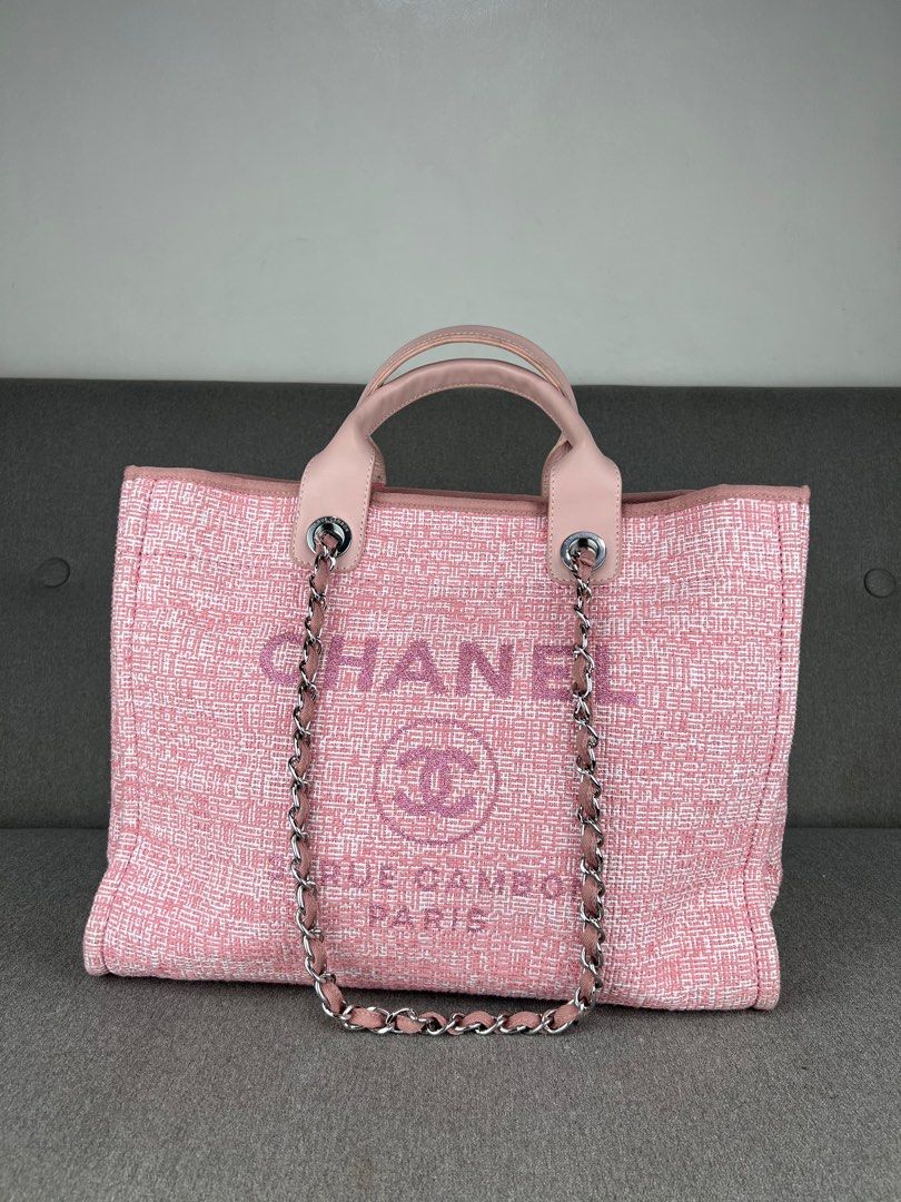 CHANEL Deauville Canvas large tote pink 19c, Luxury, Bags