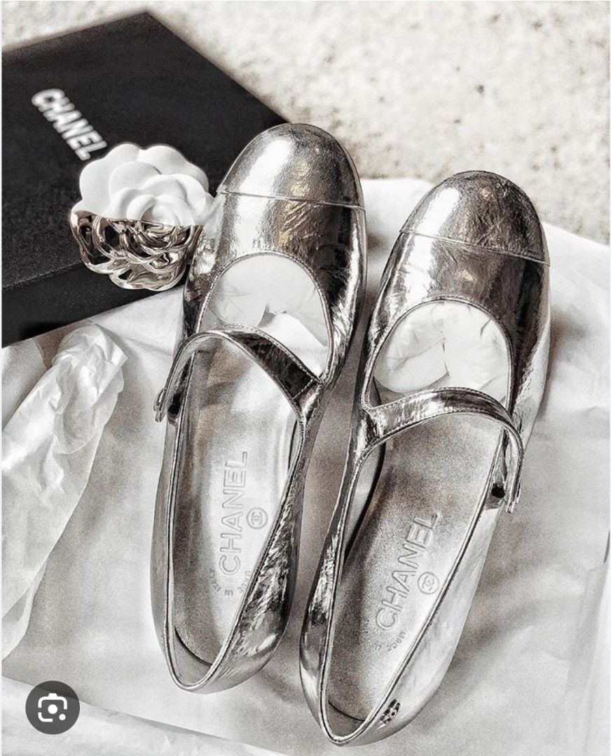 Chanel mary janes silver cheap