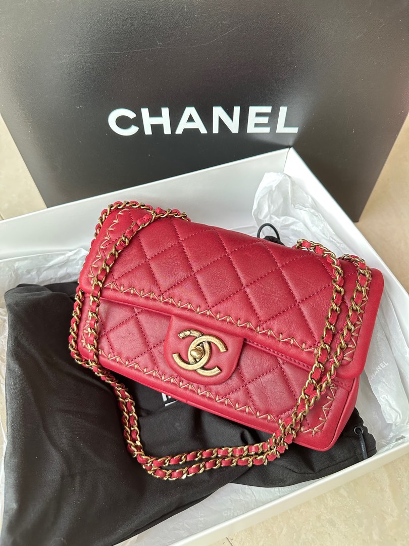 Authentic Chanel Happy Stitch Jumbo Flap Green Gold Hardware S2015