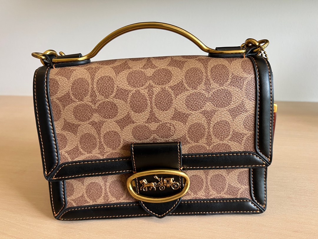 Coach Riley Top Handle Black Tan Gold Women s Fashion Bags