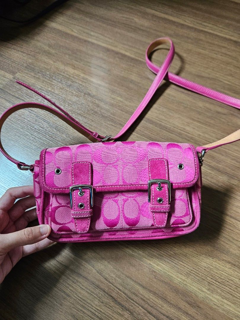 Coach Suede Monogram Hot Pink Cross Body Bag Vintage