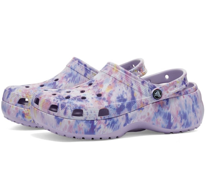 Purple tie clearance dye crocs