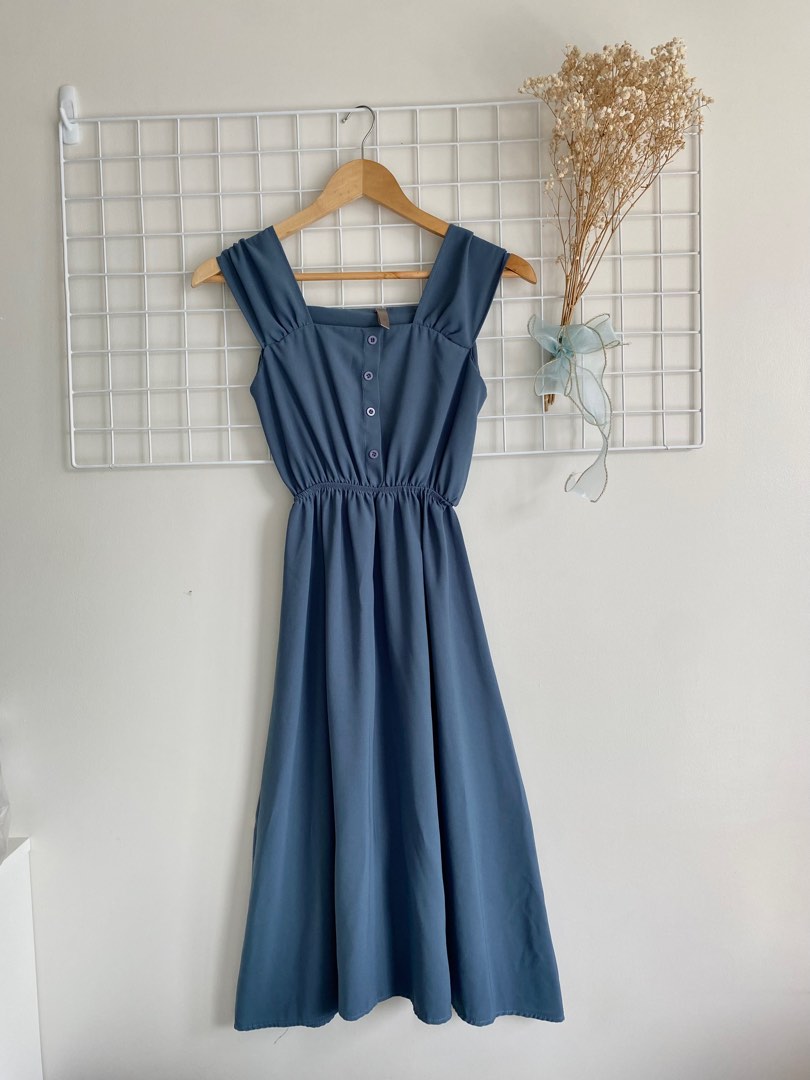 Dusty blue midi dress, Women's Fashion, Dresses & Sets, Dresses on Carousell