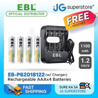 EBL EB-P62018122 Pack of 4 1.2V AAA 1100mAh NiMH Nickel Metal Hydride Rechargeable Batteries with Fast Charging AA/AAA 2-Hour USB-C / Micro USB Quick Battery Charger | JG Superstore