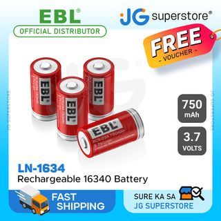 EBL LN-1634 3.7V CR123A 750mAh Li-ion Lithium Ion Rechargeable Battery with Low Self Discharge Rate for Portable and Emergency Electronics (Pack of 4) | JG Superstore