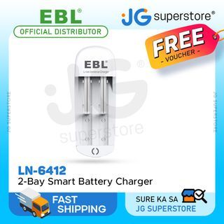EBL LN-6412 2-Bay Universal Smart Lithium Battery Charger for 3.7V Li-ion IMR INR ICR 18650 18490 18500 18350 17670 16340 RCR123A 14500 10440 Rechargeable Batteries with Over Voltage Protection & LED Status Indicator Lights | JG Superstore