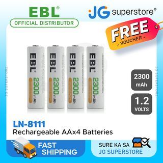 EBL LN-8111 Home Basic 1.2V AA 2300mAh NiMH Nickel Metal Hydride Rechargeable Batteries with Included Storage Case for Portable and Emergency Electronics (Pack of 4) | JG Superstore