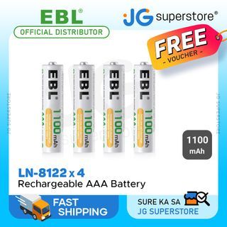 EBL LN-8122 1.2V AAA 1100mAh High Power Rechargeable Battery with Included Carrying Case for Portable and Emergency Electronics (Pack of 4) | JG Superstore