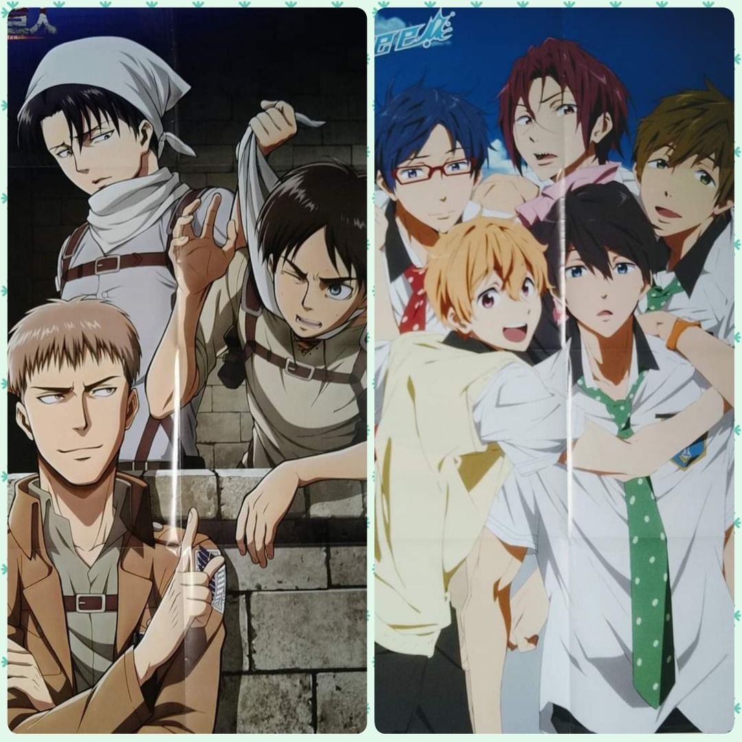 Attack on Titan Levi, Eren, Armin / Free! Haru, Makoto, Rei, Nagisa & Rin  (Samezuka) Iwatobi Shrine Double-Sided A1 Jumbo Anime Poster · Zetsueix  Anime · Online Store Powered by Storenvy