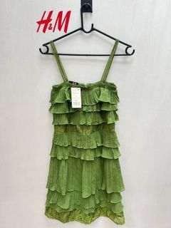 [FREE ONGKIR JABODETABEK] H&M GREEN LAYERED DRESS PLISKET MINI DRESS