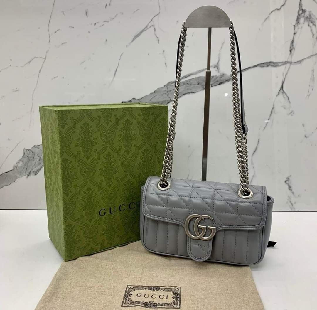 Gucci GG Marmont Super Mini in Dark Grey SHW Condition 9 10 Like New Comes with Dustbag and Box