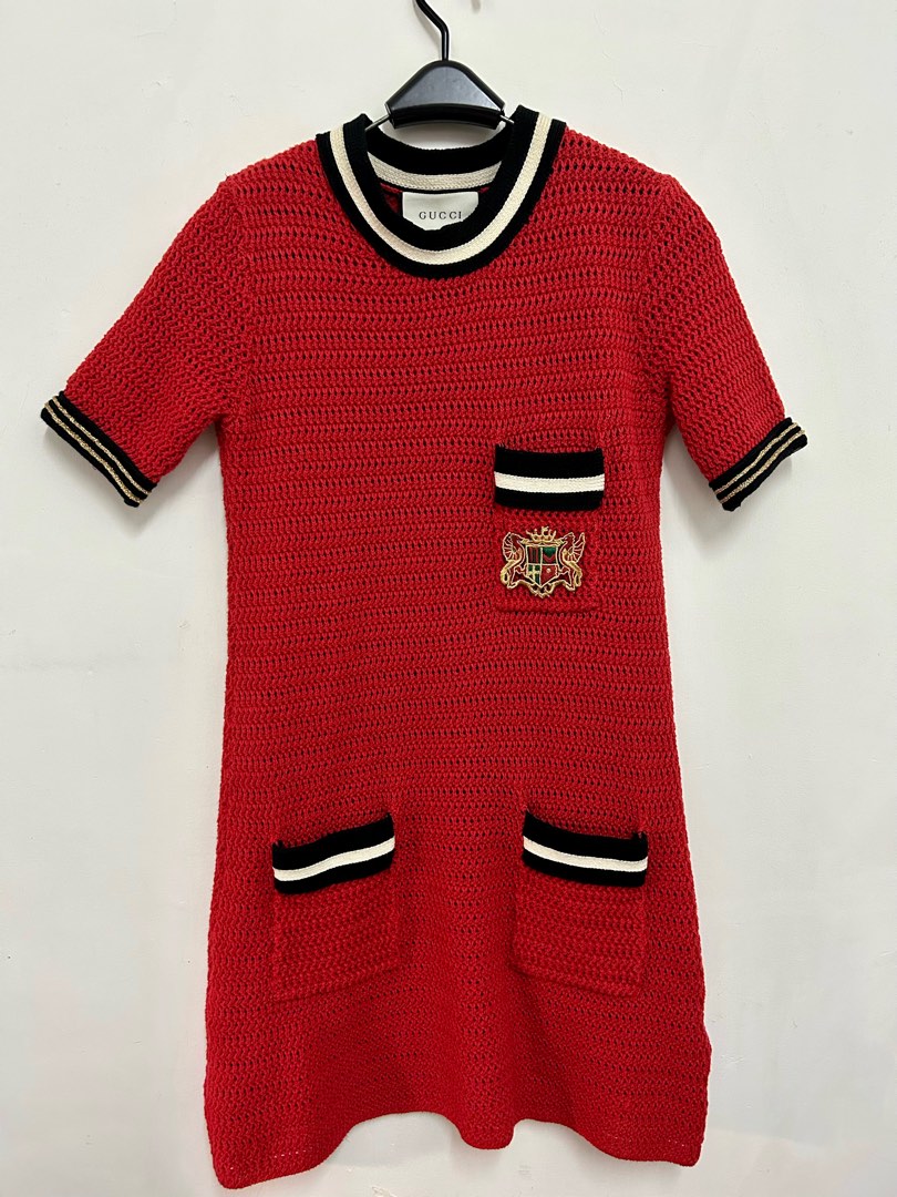 Jacquard Knit Gucci Knit Dress Gucci Red Knit Dress With Pockets- DMC