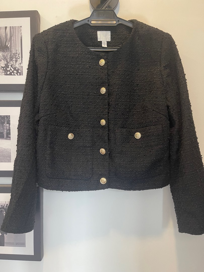 H&M Tweed Jacket in Black, Women's Fashion, Coats, Jackets and