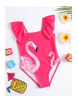 Girls One-Piece Swimsuit & Cap Set Pink Flamingos