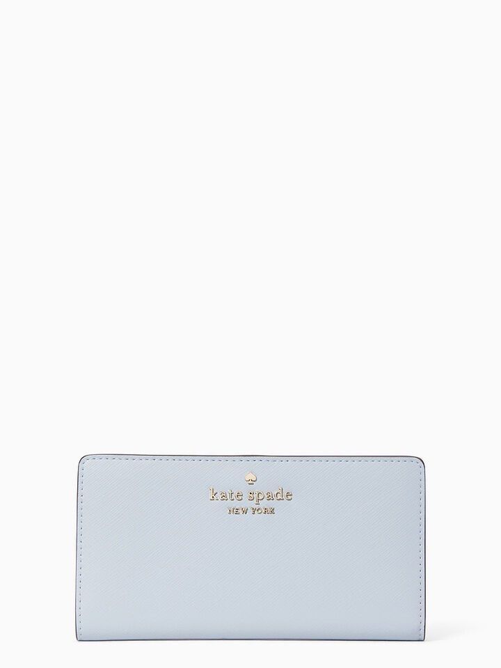 INSTOCK Kate Spade Staci Large Slim Bifold Wallet Pale Hydrangea Periwinkle Light Blue