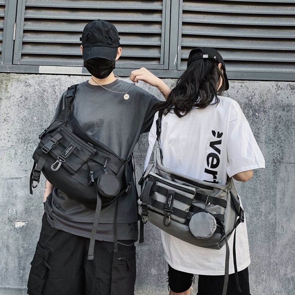 Korean Style Shoulder Bag Men Large Crossbody Sling Bag Messenger Multifunctional Tactical Bag Black Green Grey