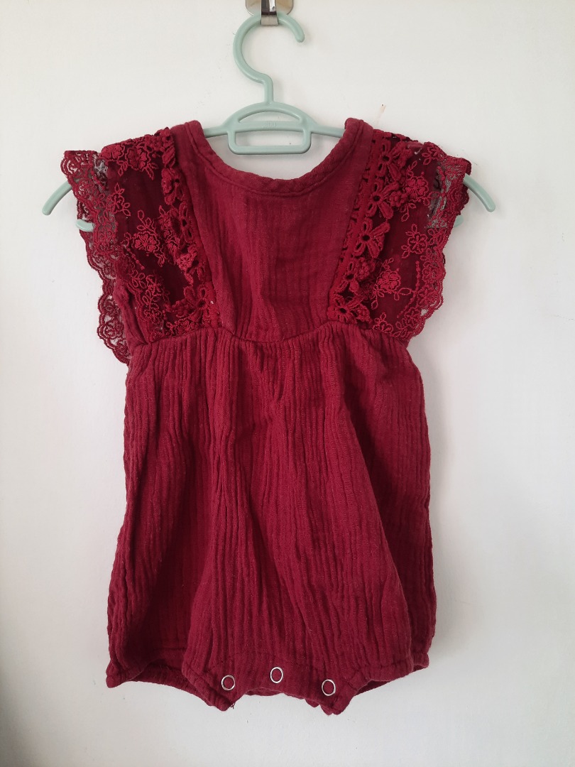 Lace maroon baby romper Babies Kids Babies Kids Fashion on