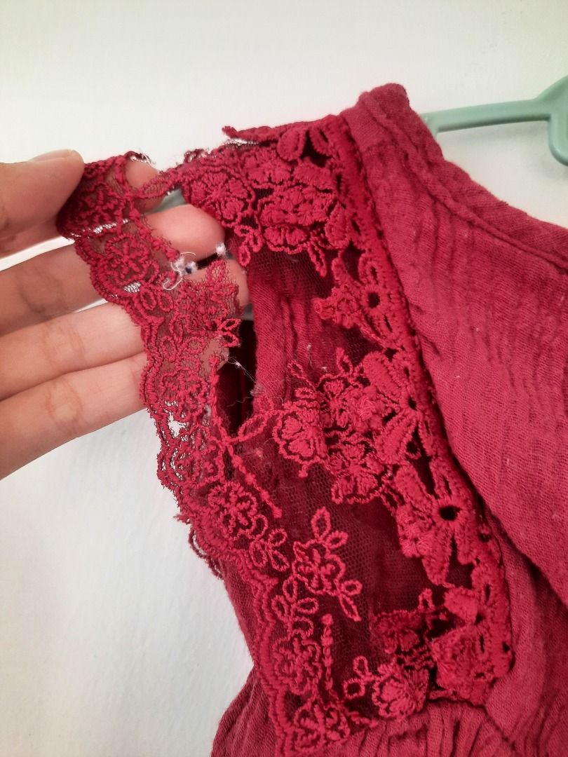 Lace maroon baby romper