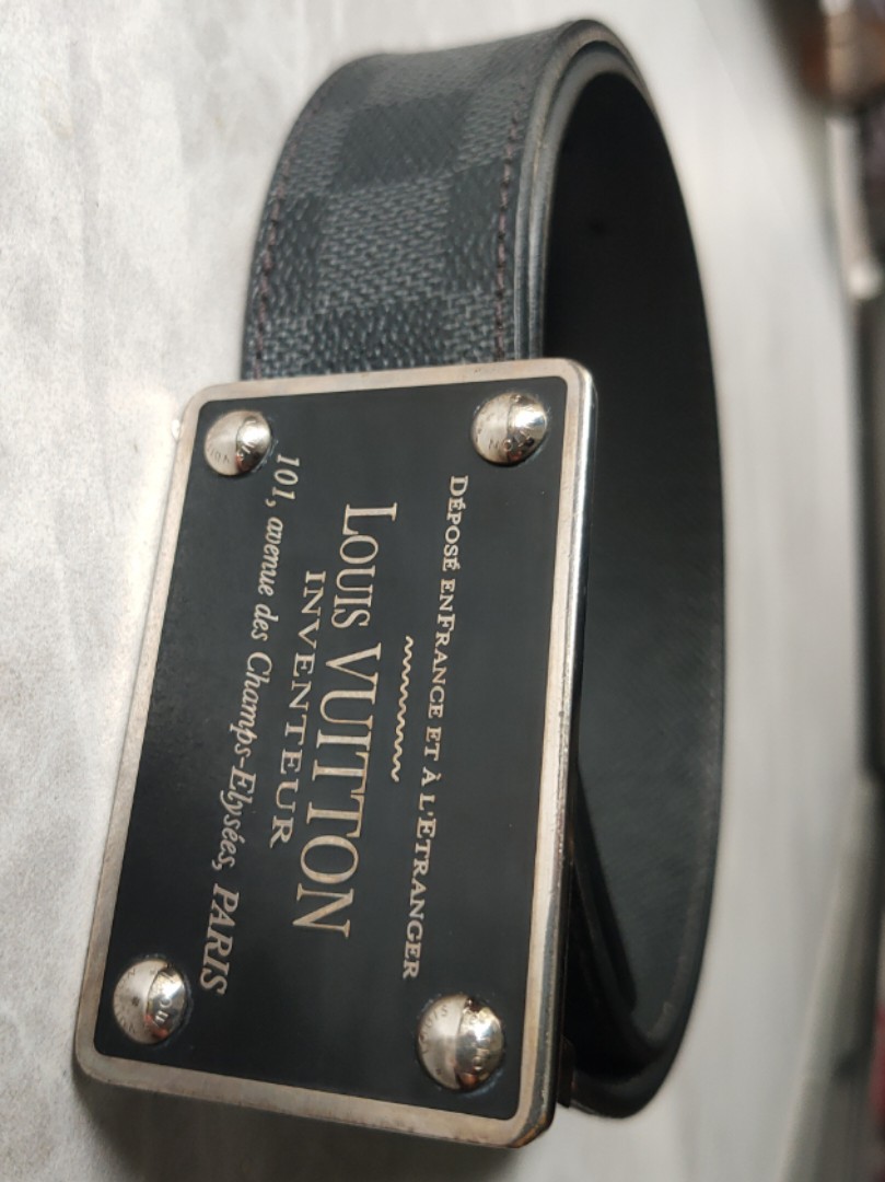 Louis Vuitton Belt (Mens Preowned Inventeur Buckle White LV Belt)