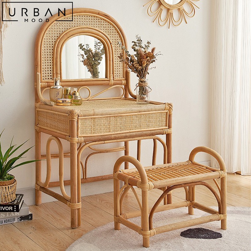 MANON Japandi Rattan Vanity Table Set, Furniture & Home Living