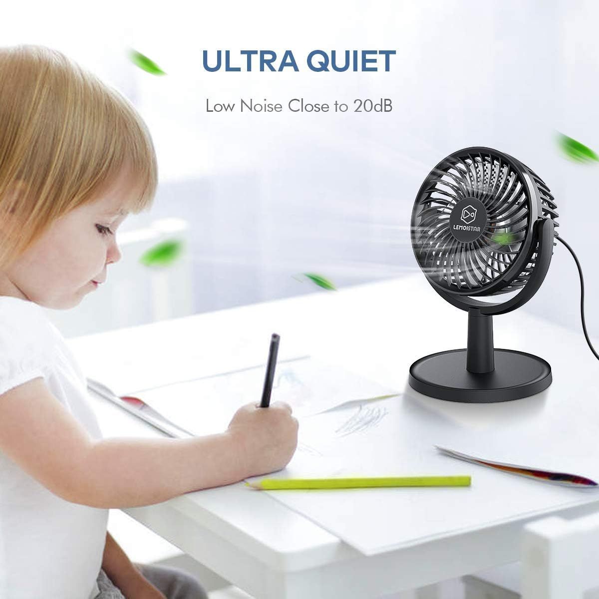 Mini Desk Fan, USB Powered Desktop Fan with 4 Speeds, Small but Powerful  Strong Airflow Work Quiet, 310° Adjustment, Portable Personal Air  Circulator Fan for DesktopTable Office Bedroom (Black), Furniture u0026 Home