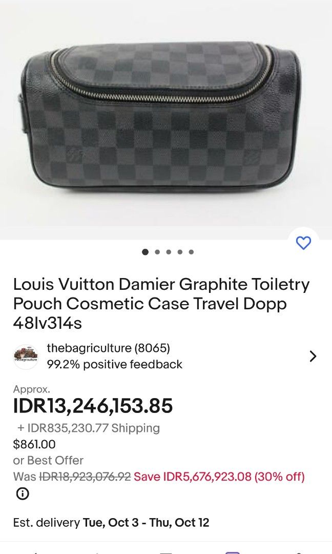 Louis Vuitton Damier Graphite Toiletry Pouch Cosmetic Case Travel Dopp 48lv314s