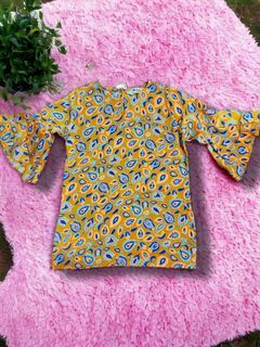 Kids  floral blouse Mustard yellow (3/4 sleeve)