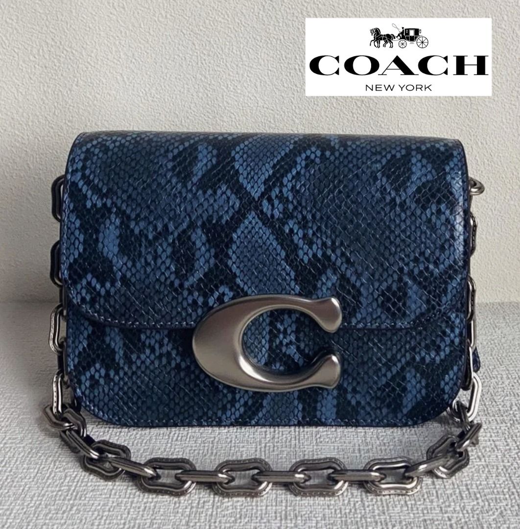 New Coach Original Limited Edition Collection Navy Blue Snakeskin Printed Idol Chain Shoulder Crossbody Bag For Women Come With Complete Set Suitable