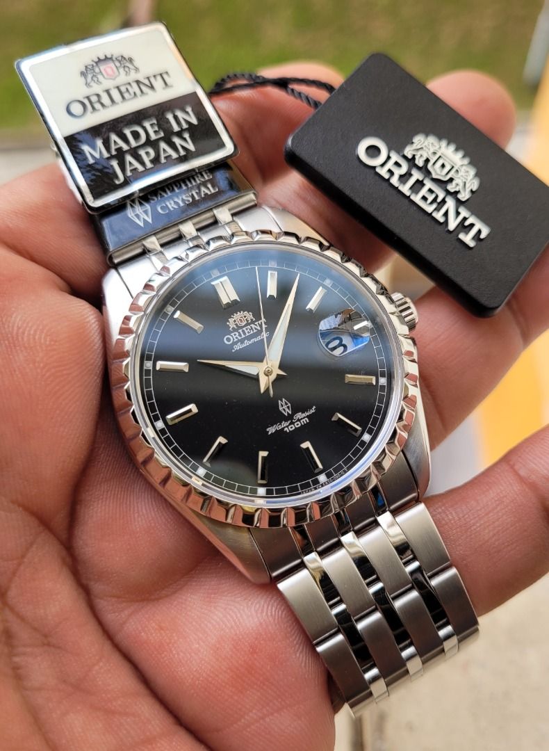 NOS JDM Orient Sapphire Fluted Bezel Made in Japan Piano Black Dial