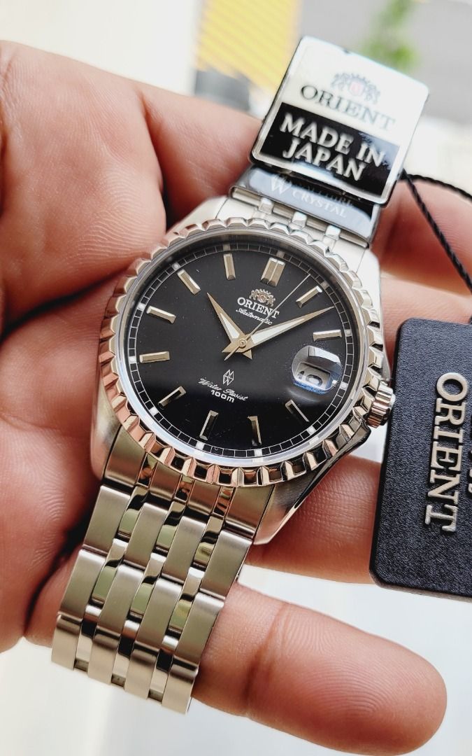 NOS JDM Orient Sapphire Fluted Bezel Made in Japan Piano Black Dial