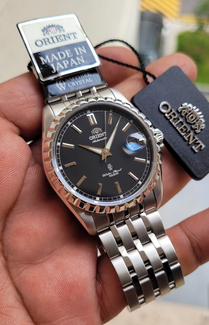 NOS JDM Orient Sapphire Fluted Bezel Made in Japan Piano Black Dial