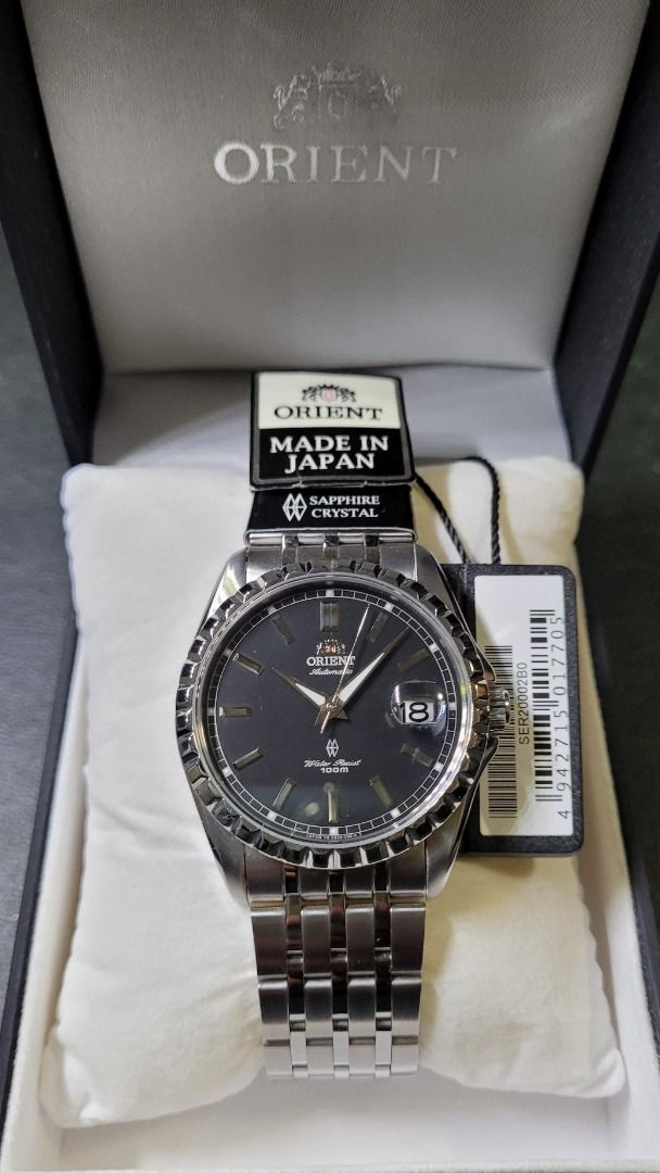 NOS JDM Orient Sapphire Fluted Bezel Made in Japan Piano Black Dial