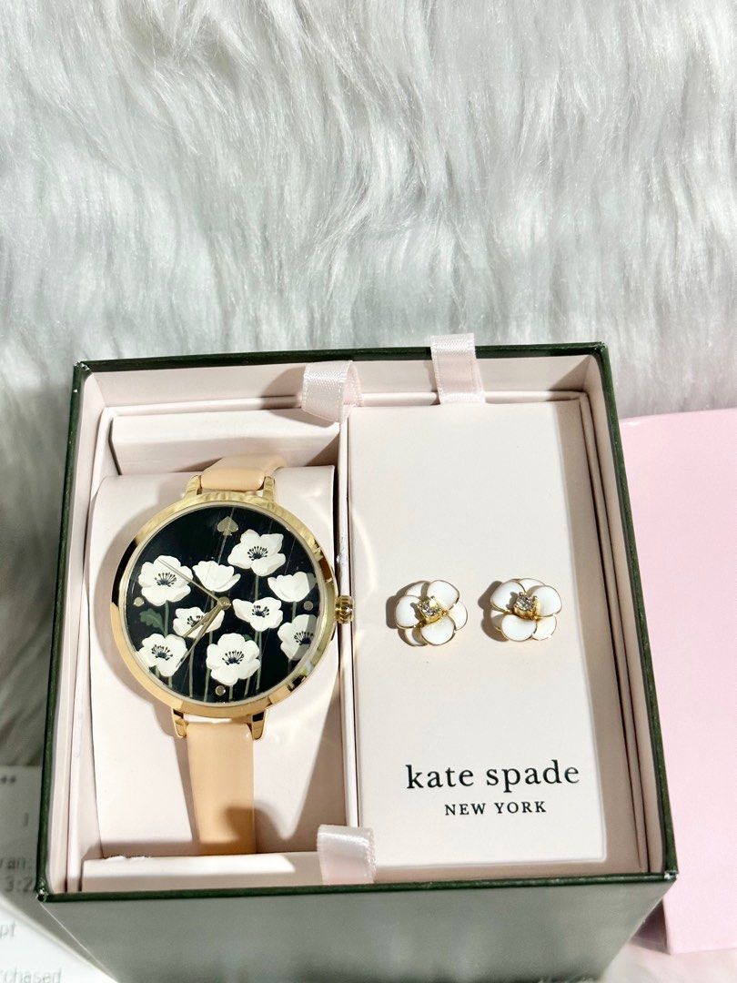 kate spade new york metro three-hand flower watch and earring set