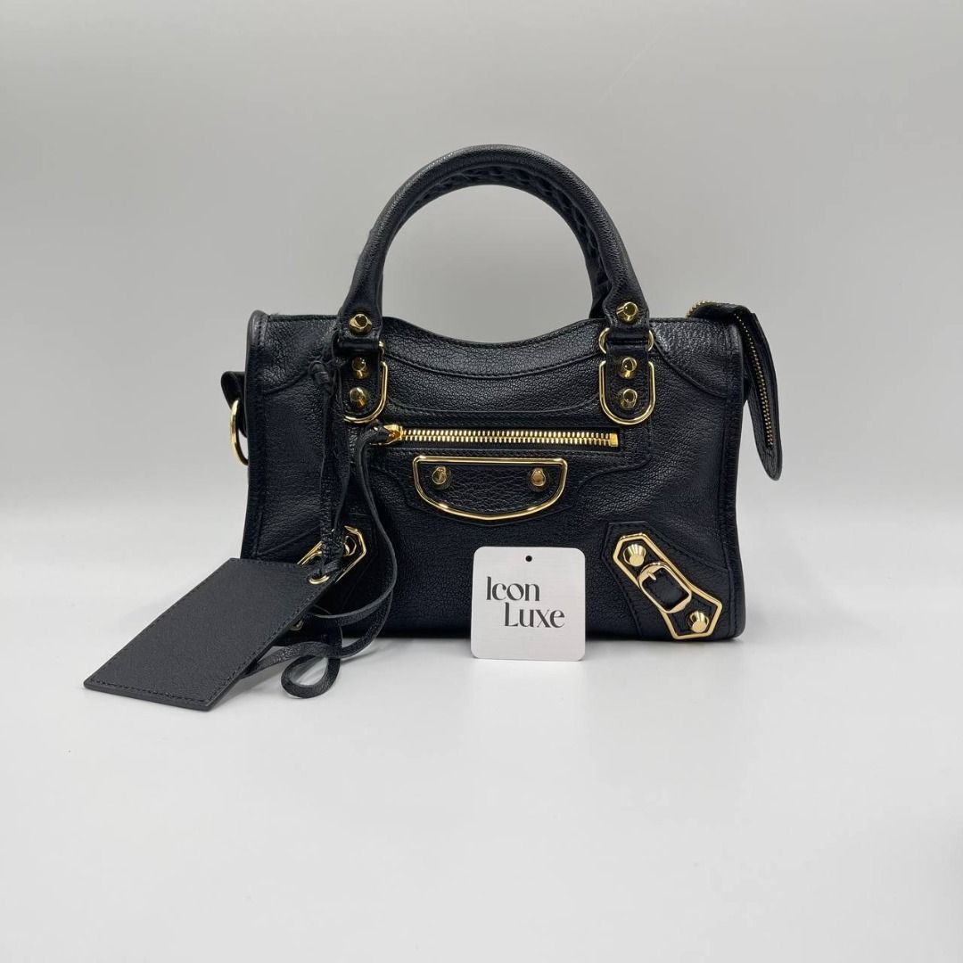 P2555 Balenciaga City Mini In Black Gold Hardware 24cm