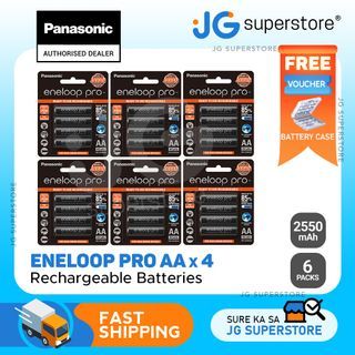 Panasonic Eneloop Pro BK 3HCCE 4BT AA Rechargeable Battery Pack of 4 (Black) x6  | JG Superstore