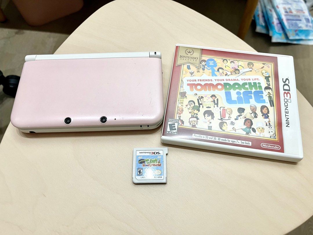 Pink Nintendo 3DS XL with games Tomodachi Life and Yoshi Wolly world Not 2DS 2DS XL DS Gameboy Pokemon Free Qexpress