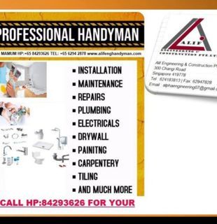 Pub: plumber/electrical services/marble polishing/waterproof services/haking demolition/clear choke/all handyman