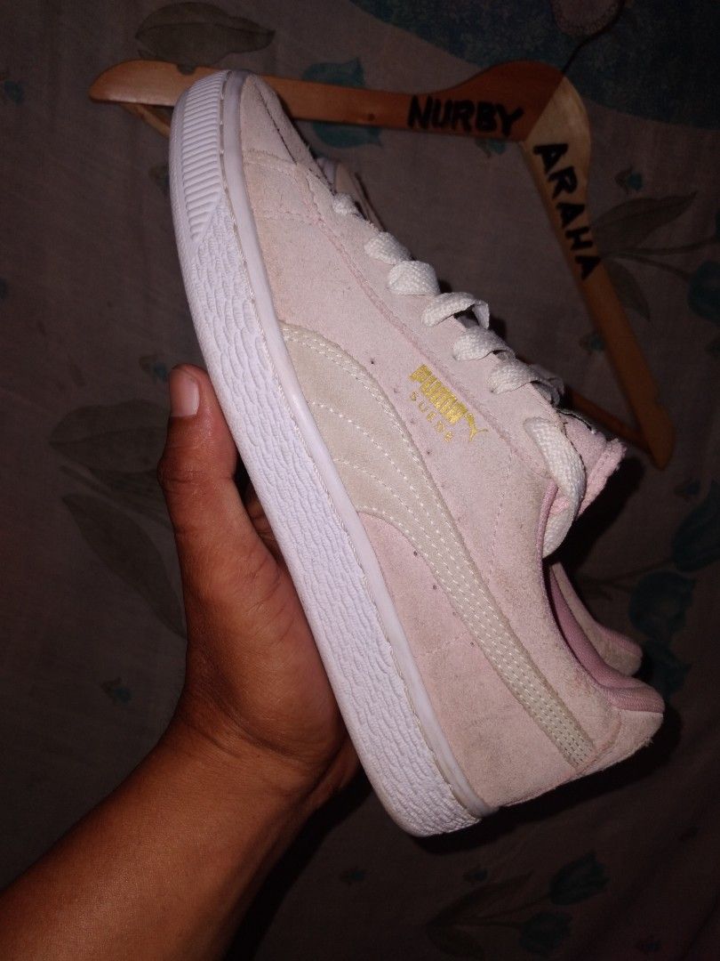 PUMA SUEDE PINK WHITE Women s Fashion Footwear Sneakers on
