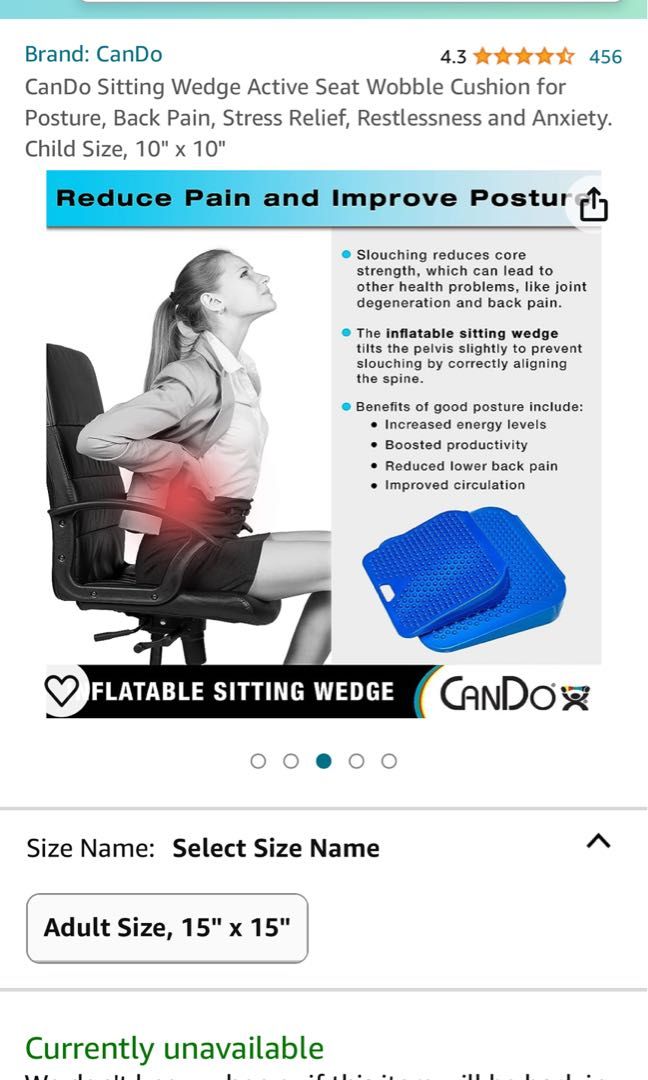 CanDo Sitting Wedge Active Seat Wobble Cushion for Posture, Back Pain,  Stress Relief, Restlessness, and Anxiety - Child Size, 10 x 10