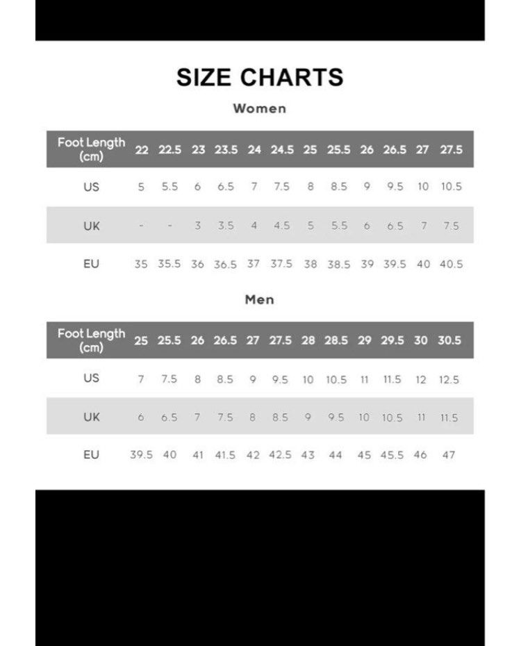 Skechers women's shoe size sales chart