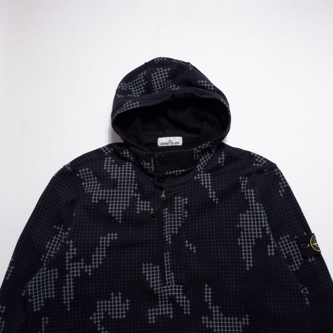 Stone island grid camo online hoodie