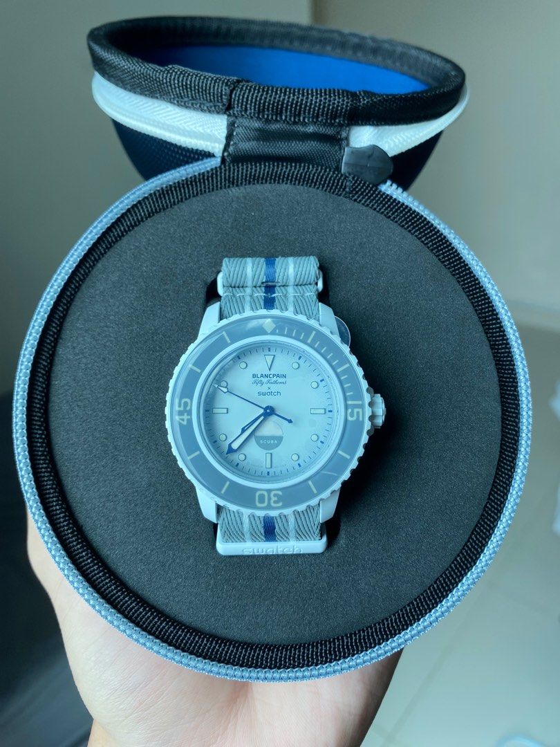 Swatch X Blancpain Fifty Fathoms Antarctic Ocean, Men's Fashion, Watches   Accessories, Watches on Carousell